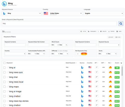 Bing Keyword Research Tool