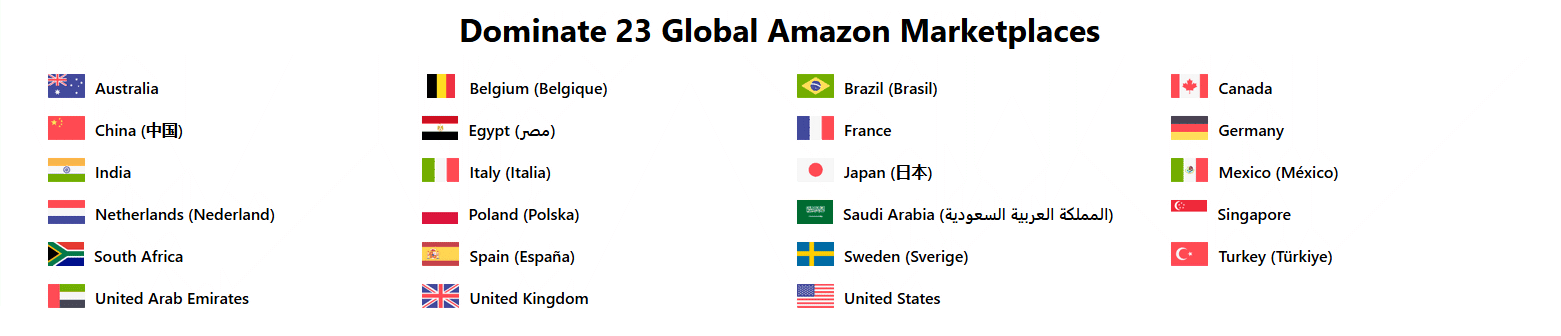 Screenshot of KTD’s Amazon keyword tool and the global market places available for keyword ideas